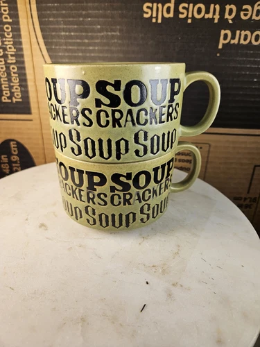 Otagiri Soup Mug Set Green Brown 1970's JAPAN