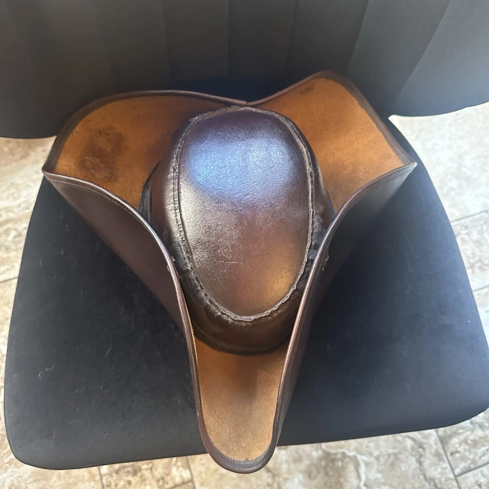 Adult Brown Leather Colonial Pirate Tricorne Hat - Image 3 of 4