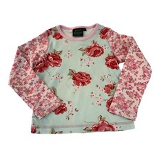 Mini Boden Girls Long Sleeve Shirt 3-4Y Light Green Pink Floral Raglan Cotton