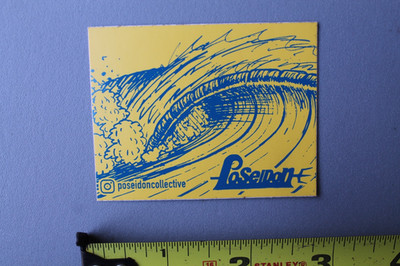 Poseidon Surf Shop Santa Monica Wave OG Blue Yellow V2A Vintage Surfing STICKER