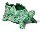 Vintage McCoy Style Green Turtle Planter Ceramic Pottery Tropical Leaf Vase 8.5” — photo 1
