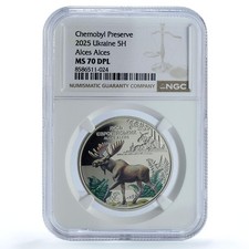 Ukraine 5 Hryvnias Elk Km-1143 Chernobyl Fauna Ms 70 Ngc Nibrass Coin 2025