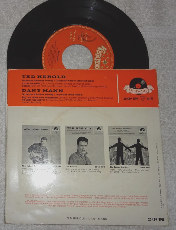 EP-Single: Dany Mann / Ted Herold - Ich bin ein Mann, 1959, 1,- - Bild 2 von 2