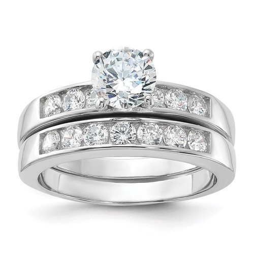 Sterling Silver Cubic Zirconia Engagement Wedding Band Bridal Ring Set Size 7 - 第 1/4 張圖片