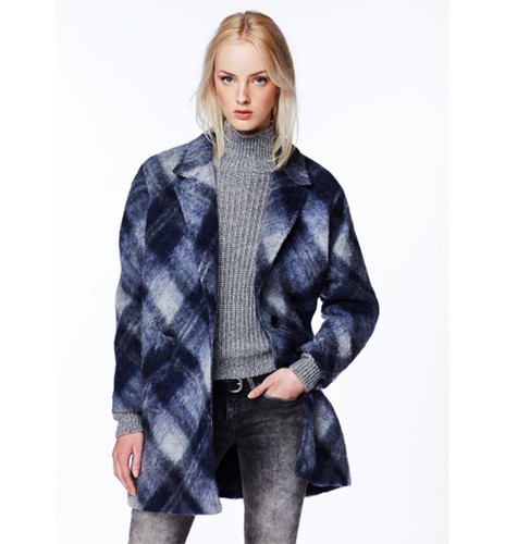 Pepe Jeans CAPPOTTO LUNGO TATTLER donna L giacca quadri blu lana | eBay