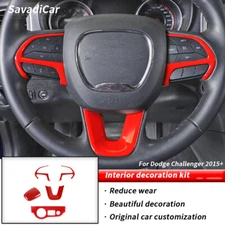 For Dodge Challenger/Charger 15+ Steering Wheel &Headlight Switch Panel Trim Red