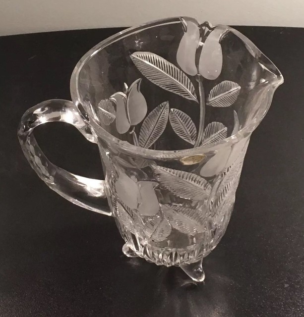 Beautiful Fifth Avenue 24 Lead Crystal Etched Footed Vase Pitcher