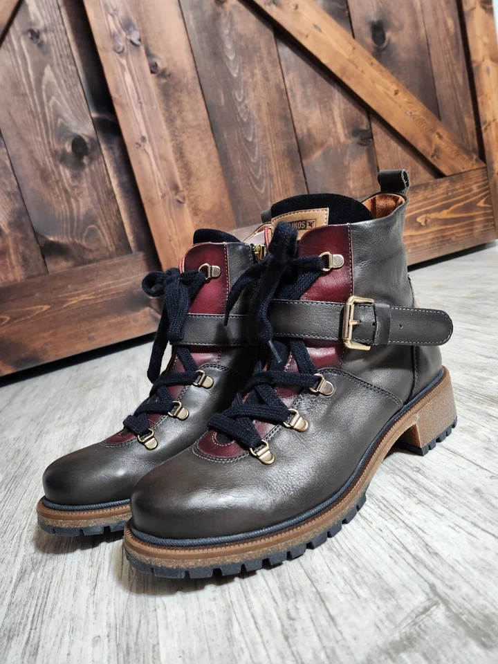 Pikolinos ASPE Lace Up Grey Leather Boots Combat Style Bootie Size 40 EXCELLENT - Image 3 of 4