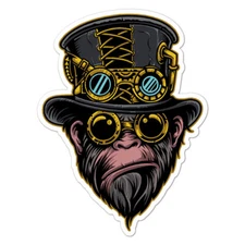 Steampunk Chimp Gorilla, Vinyl Decal Sticker, Indoor Outdoor, 3 Sizes, #8963