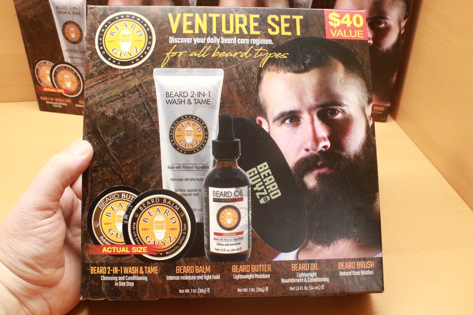 (4) BEARD GUYZ 5 Piece Venture Set Men's Beard Grooming Set Beard Oil Balm Brush