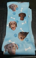 Brand New One Pair, Light Blue Adult Socks with Dog Faces, Bones and Pawn Prints