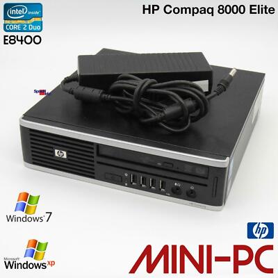 MINI HP COMPAQ 8000 ELITE USFF COMPUTER PC WINDOWS XP 7 CORE 2 DUO E8400 DVDRW