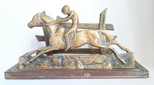 Vtg brass jockey & racehorse letter rack holder H4in (10.2cm) L8&frac12;in (20.5cm)
