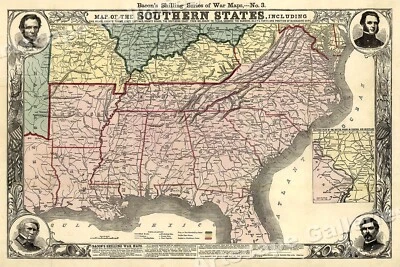 1863 Bacon's Civil War Map of the Southern States - Map Poster - 24x36