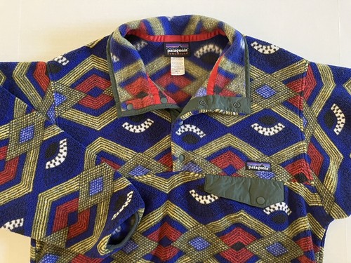 Patagonia Snap T Synchilla Fleece Pullover Sweater Mens Size S Blue Tribal Aztec - Picture 12 of 12
