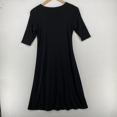 eileen fisher silk jersey dress EILEEN FISHER Dress XS Silk Jersey Faux Wrap V-Neck Sleeveless A-Line Black