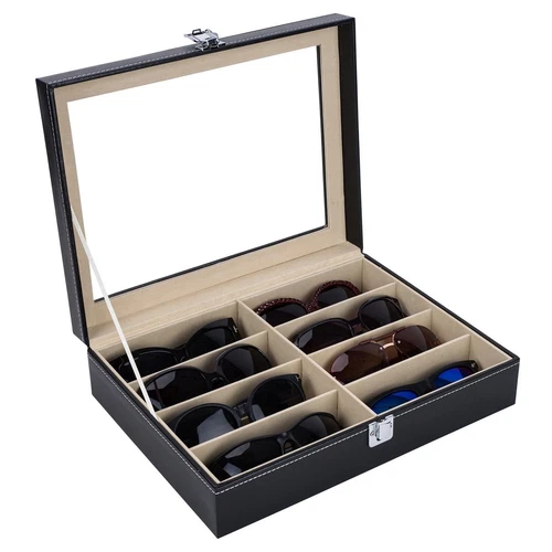 Leather Multi Sunglasses Organizer Eyeglasses Eyewear Display Case Holder Black - Picture 6 of 12