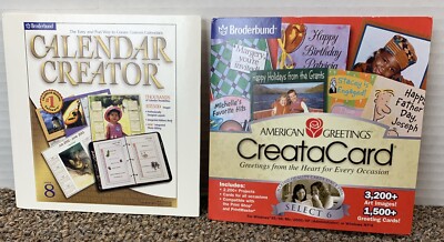 VTG Broderbund Calendar Creator 8 & american Greetings CreateaCard For Windows