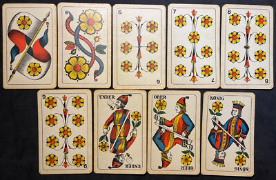Historic JASS Antique Playing Cards Swiss Game Deck 36/36