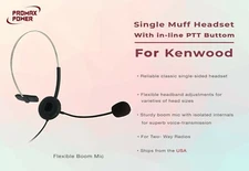 Single Muff Headset w/ In-line PTT for Kenwood & Baofeng Radio H777 UV-5R TK2-70