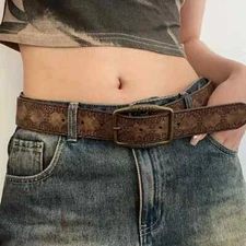 WOMEN WESTERN EMBOSSED BROWN  LEATHER BELT Wide 1 .5in belt length is 44 in NEW