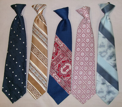 VTG 70S 80S NECKTIE NECK TIE CLIP ON LOT OF 5 FAT POLY DISCO BRITTANIA TOWNCRAFT