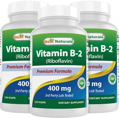 3 Pack Best Naturals Vitamin B2 400 mg 120 Veg Capsules