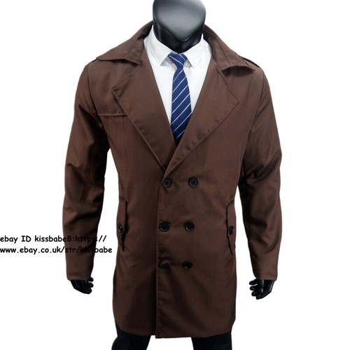 Men's Lapel Double Breasted Trench Coat Duster Mens Windbreaker Jacket Overcoat - Picture 16 of 19
