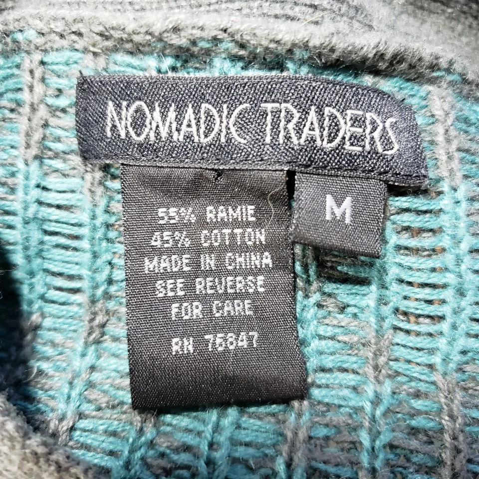 Nomadic Traders Cardigan Sweater Medium Duster Gray Green Geometric L/S - Image 2 of 4