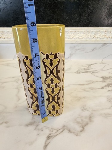 Abstract Design 70's Style Anthropologie Oval Cylindrical Vase Made in Vietnam - Picture 5 of 6