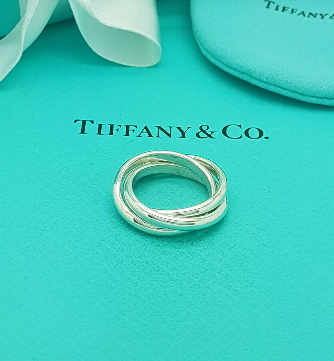 Tiffany & Co. RARE Sterling Silver Triple Ring size O UK, 7 Tiffany & Co. RARE Sterling Silver Triple Ring size O UK, 7