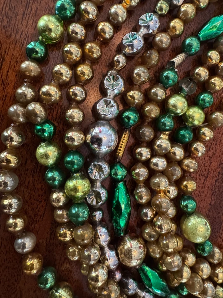 Vtg-Antique Mercury Glass Bead 5/8-"Tree Garland Multi Color & Shapes 18ft&3in. - Image 3 of 4