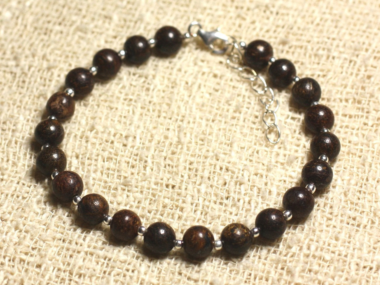 Bracelet argent 925 et pierre de bronzite 6mm véritable, joaillerie artisanale
