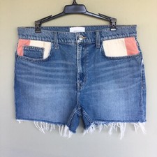 Current/Elliott Denim Shorts Womens 30 Button Fly Cut Off Cotton Blue Distressed