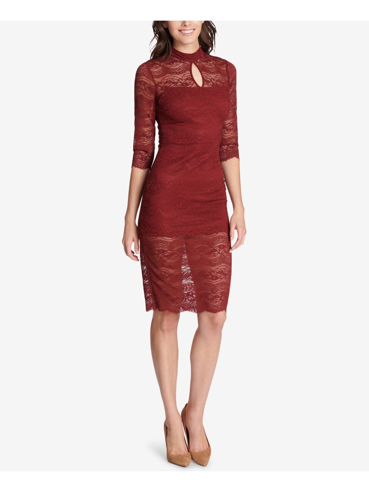 KENSIE DRESSES Женское бордовое облегающее платье с рукавом 3/4 на подкладке 2