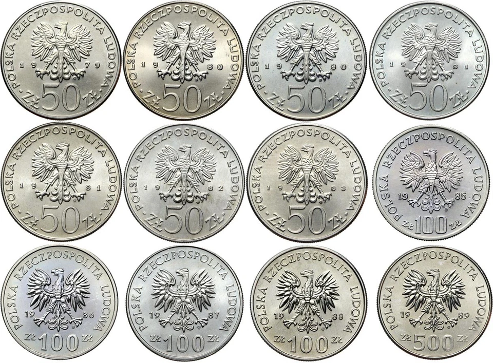 Poland - LOT 12 Coins - 50 100 500 Zloty Złotych 1979–1989 - Polish Kings - SET - Image 2 of 2