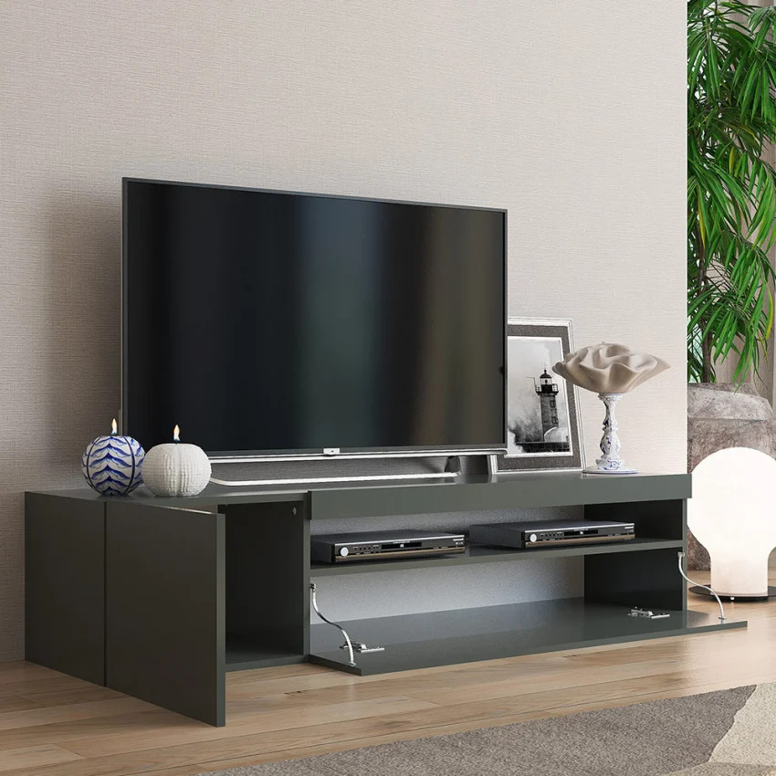Meuble TV 150 cm moderne salon meuble de rangement anthracite