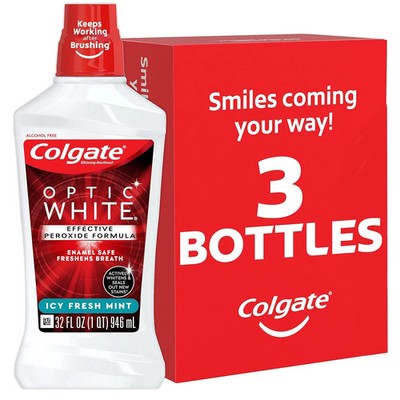 Colgate Optic White Advanced Teeth Whitening Mouthwash, 3 Pack, 2% Hydrogen Pero