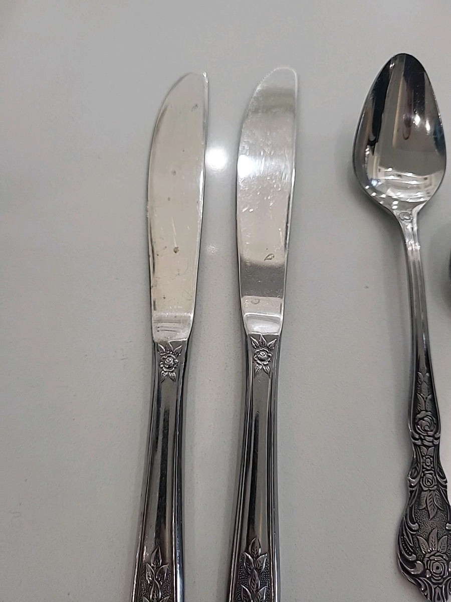 Vintage Rose Floral Stainless Steel Japan 8 Pc Silverware Flatware