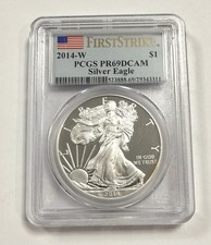 2014 -W $1 Silver Proof Eagle - 1 oz silver - Slabbed PCGS PF69 DCAM - Free P&P