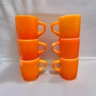 6 Vtg Anchor Hocking Fire King Orange-Red Fade Stacking Glass Coffee Cup Mug Set