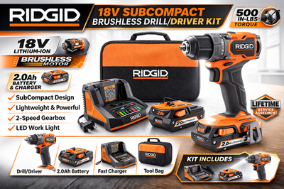 #ad RIDGID 18V SubCompact Brushless 1 2quot; Drill Driver Kit w 2.0Ah Battery *NEW* $104.50