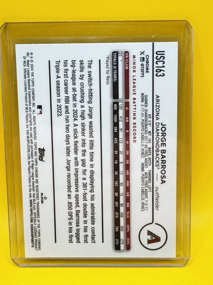 2024 Topps Chrome Update Series Jorge Barrosa #USC163 Purple Refractor /250 (RC) - Image 2 of 2