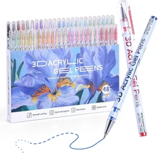 3D Acrylic Gel Pen,48 Colors Acrylic Paint Markers with 1Mm Bullet Tip Point, Ac