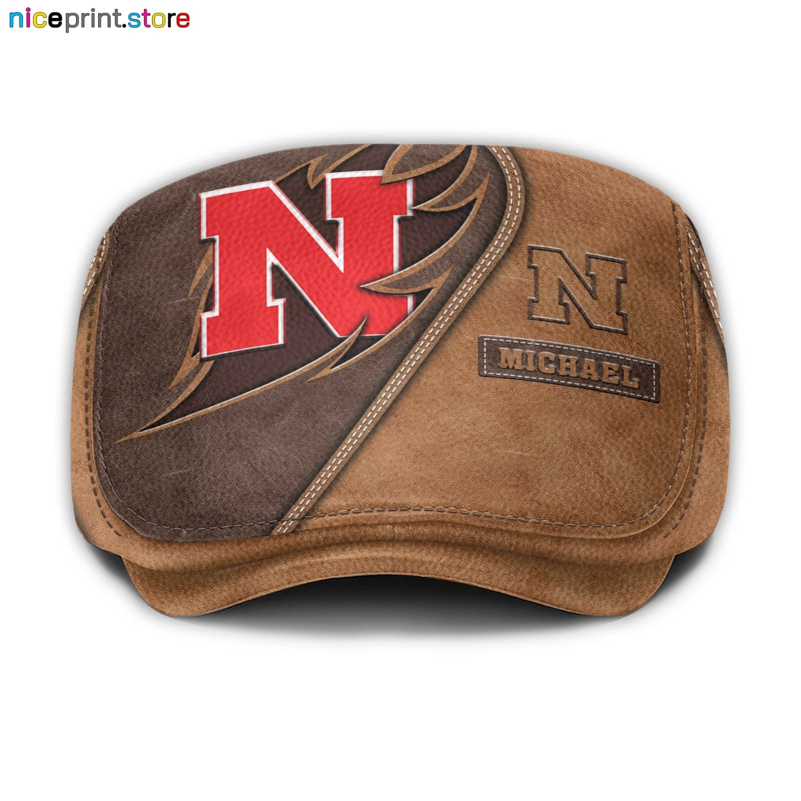 Leather Cap Nebraska Team Cornhuskers Jeff Cap NCAA Driver Cap NCAA Flat Cap