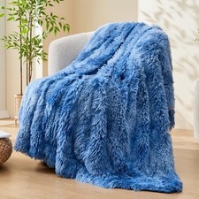 Fuzzy Faux Fur Throw Blanket Super Soft Cozy Plush Fuzzy Throw 50"x60" Indigo