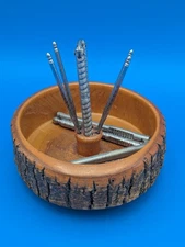 Vintage ELLWOOD RUSTICWARE Natural Wood Edge Nut Bowl  Cracker & Tools (8pcs)