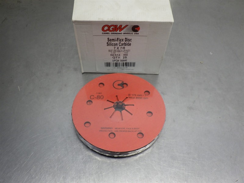 25 NEW! CGW 7" Semi-Flex Silicon Carbide Sanding Discs 7/8" Arbor #35846