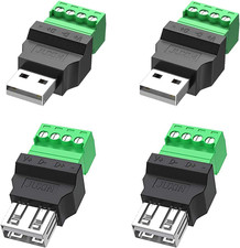4Packs USB 2.0 Type a Male/Female to 4 Pin Screw Terminal Block Connector, Porta