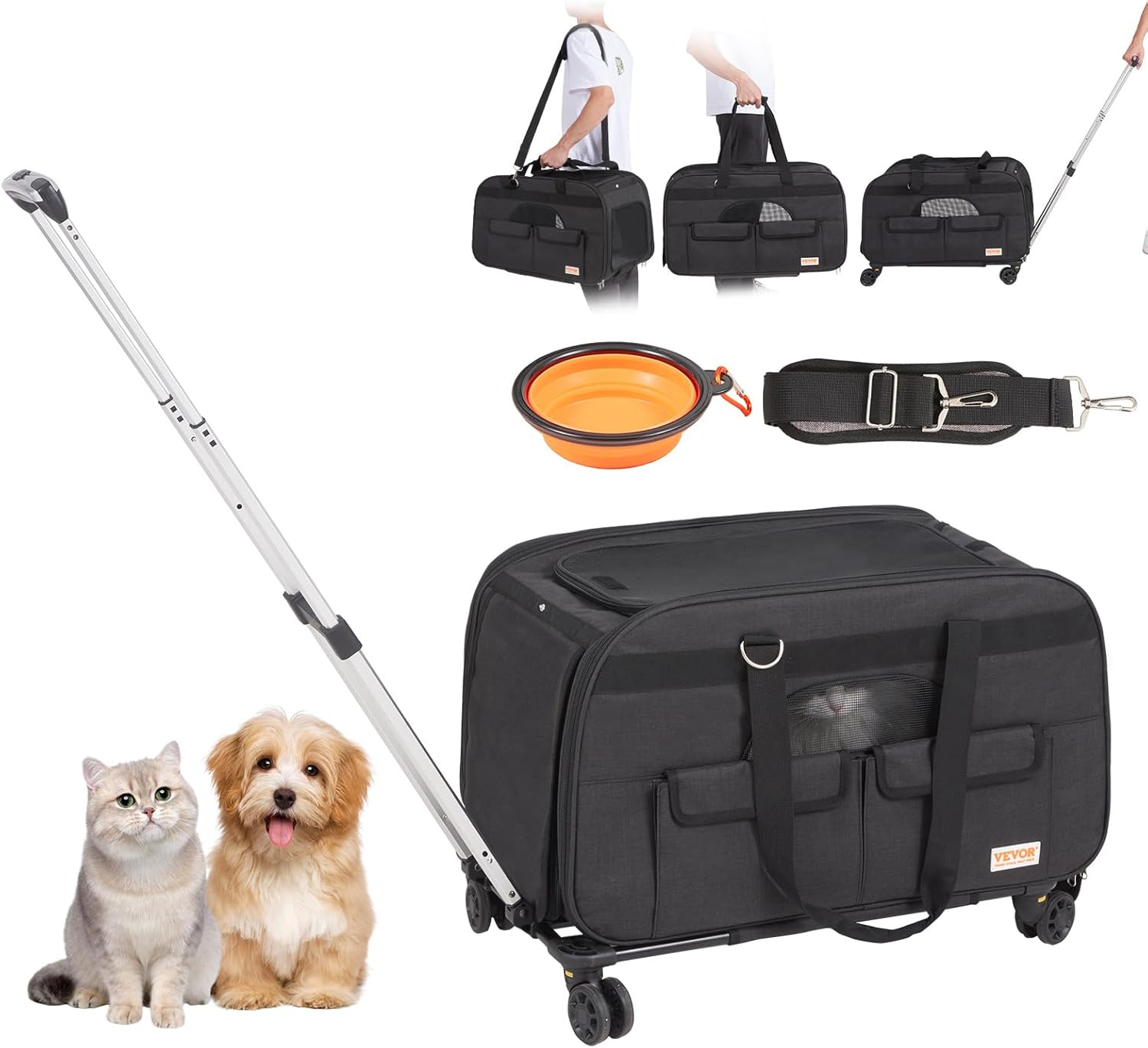 Trasportino per Cani E Gatti, 650X360X370 Mm Borsa per Animali Domestici Con Ruo
